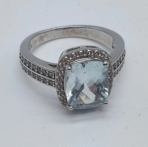 Aquamarine Rhodium Over Sterling Silver Ring 3.07ctw Size 7 - Picture 1 of 4