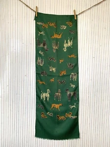 Foulard écharpe en Soie Vintage vert à motif Chiens Cadeau pour Femme FO710 - Imagen 1 de 14
