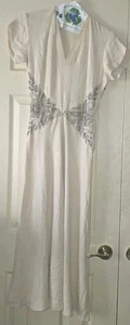 Vintage antikes Kleid 30er Jahre cremeweiß Krepp Hand Perlen - Bild 1 von 9