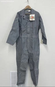 Vintage, unworn Key Gray-Blue Striped 100% Cotton Coveralls - Size 44 Short - Picture 1 of 11