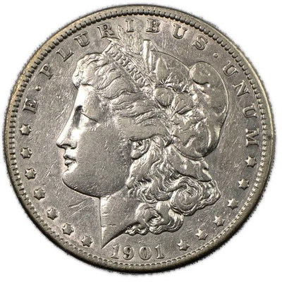 1901-P Morgan Silver Dollar VF Very Fine Cleaned $1 Coin Philadelphia Mint - Image 1 of 2