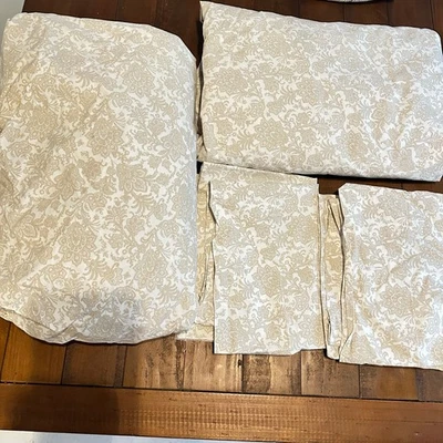 Juego de sábanas Ralph Lauren Queen 2 fundas estándar color crema tostado damasco estampado algodón Foto 1 de 4