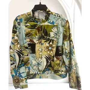 NWT $88 Chico's Tropic Life Cotton Multi-Color Zip Front Jacket Sz 2 LG Pockets - Picture 1 of 4