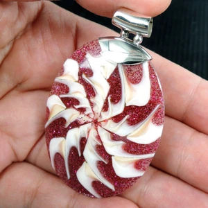 925 Sterling Silver Natural Cone Shell Glittery Pink Pendant Handmade Jewellery - Picture 1 of 5