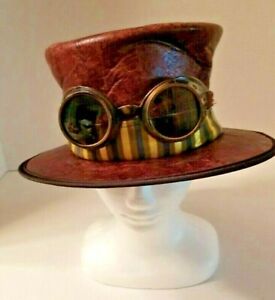 Steampunk Hat with Goggles Props Costume Adult One Size Fits Most Brown 