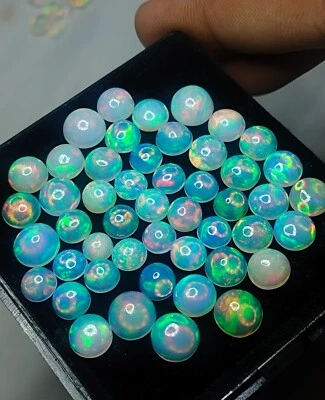 Natural Ethiopian Opal, Loose Gemstone Round cut Cabochon Lot AAA Grade 100% Top - Image 1 of 4