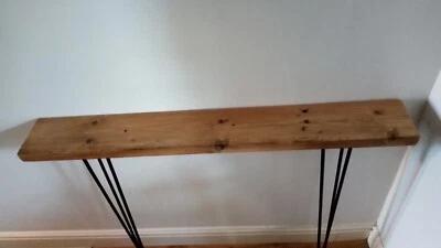 Slim, handmade aged pine Console hall table, old pine top,  hairpin legs - Image 1 of 4