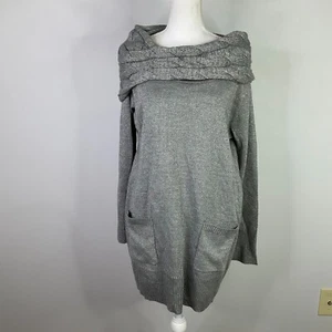 NY&C Sweater Dress Knitted Cowl Neck Off the Shoulders Gray Silver Womens Large - Picture 1 of 11