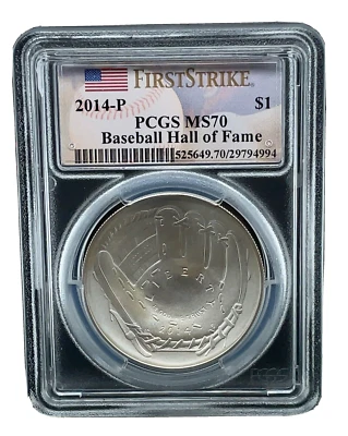 2014-P Baseball Hall of Fame PCGS MS70 Uncirculated Silver Dollar First Strike - Image 1 of 2
