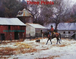 Martin Grelle Days End 3 Prints Signed Numbered w/coa Horse snow barn Cowboy dog - Picture 1 of 1