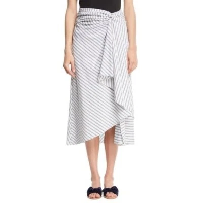 A.L.C. Womens Diller Striped Draped Cotton Midi Skirt Size 4 White Office Preppy - Image 1 of 4