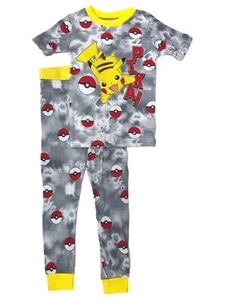 Pokemon Boys Lightweight Gray Tie Dye Pikachu Pajamas Shirt Sleep Pants Set - Picture 1 of 2
