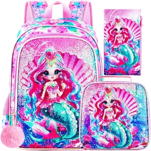 Gxtvo 3PCS Girls Backpack, 16" Sequin Prechool Elementary Bookbag and Lunch Box - Picture 1 of 12