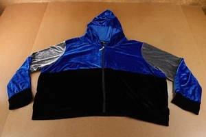 Ashley Stewart Womens Plus 34/36 Blue Velour Hooded Full Zip Cropped Jacket NWT - Picture 1 of 9