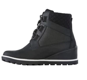 L.L. Bean Wedge Snow Boots Black Leather Women’s 6.5 Insulated Primaloft - Picture 1 of 16