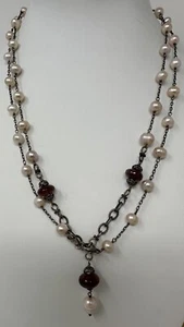Chan Luu 925 Sterling Silver PINK Tourmaline Cultured Pearl Bead Long Necklace - Picture 1 of 12