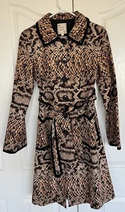 EUC Nanette Lepore Vintage Snake Brown Black Belted Trench Coat Cotton Silk 8 - Picture 1 of 17
