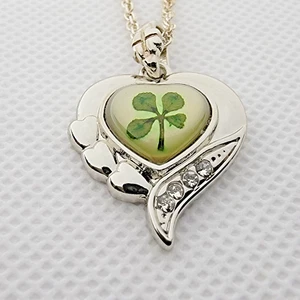 Vintage Publishers Clearing House Clover CZ Accents Heart Pendant Necklace 18"+ - Picture 1 of 11