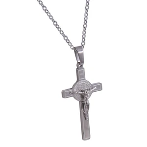Catholic Town St Benedict Crucifix Pendant Stainless Steel chain SSPCRSB25MCH-S - Picture 1 of 5