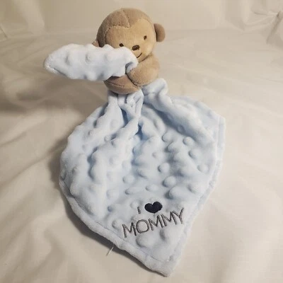 Cobertor de cetim macio Child of Mine Carters azul Lovey macaco de pelúcia I Love Mommy - Imagem 1 de 4