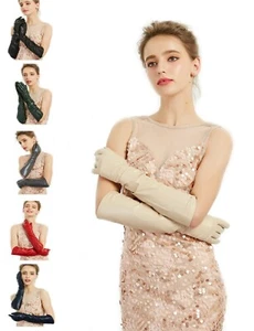 Women Elbow Long Plain Classic  Real Sheep Leather Gloves - Picture 1 of 31