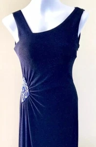Abito formale vintage donna taglia 4 abito da ballo glitter perline blu elasticizzato gala CACHET - Foto 1 di 13