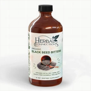 Organic Black Seed Bitters with Maca and Honey - Infused with 20+ Herbs - 16 oz - Picture 1 of 4