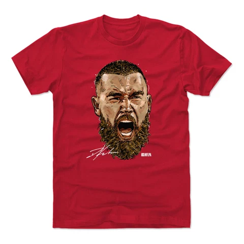 Travis Kelce Kansas City Chiefs 500 LEVEL Scream Cartoon Mens T-Shirt - Red Cover