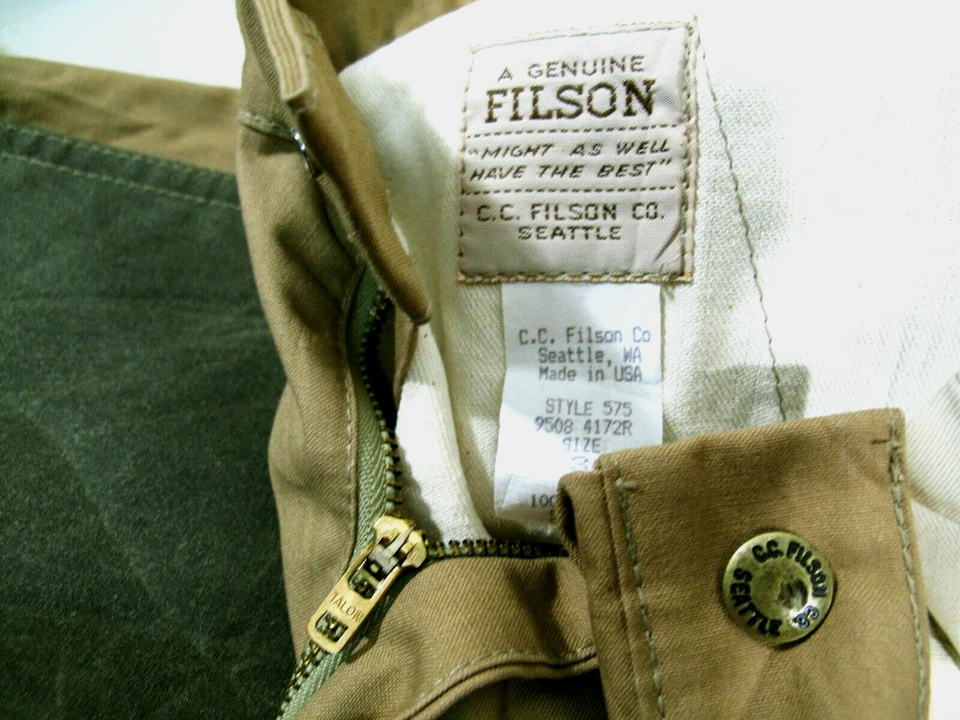 *HOT USA Men FILSON 575 HUNTING CAMPING DOUBLE KNEE SUSPENDER WAXED Pants 34 x32 - Image 1 of 4