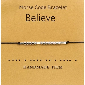 Morsecode Armband Silber Perlen BELIEVE Bracelet - Bild 1 von 2