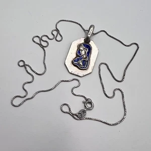 Vintage Sterling Silver 925 Virgin Mary Necklace Enamel Religious Pendant 7.86g - Picture 1 of 8