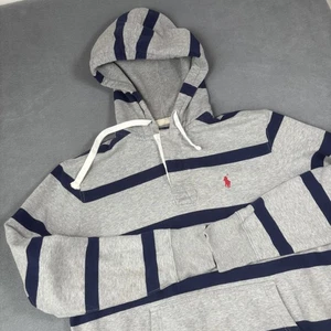 Polo Ralph Lauren Hoodie Herren Medium grau marine gestreift Pullover Sweatshirt Rugby - Bild 1 von 13