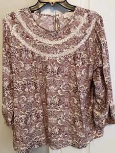 Loft womens peasant top gathered sleeves size L - Picture 1 of 5