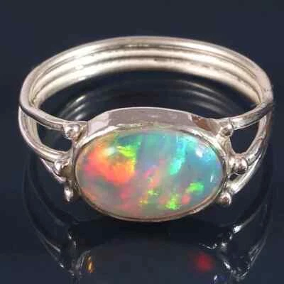 Ethiopian Opal 925 Sterling Silver Band Ring Handmade Statement Lovely Ring K-32 - Image 1 of 4
