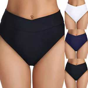 Women High Waisted Bikini Bottoms High Cut Swim Bottom Full Coverage Swimsuit - Picture 1 of 27