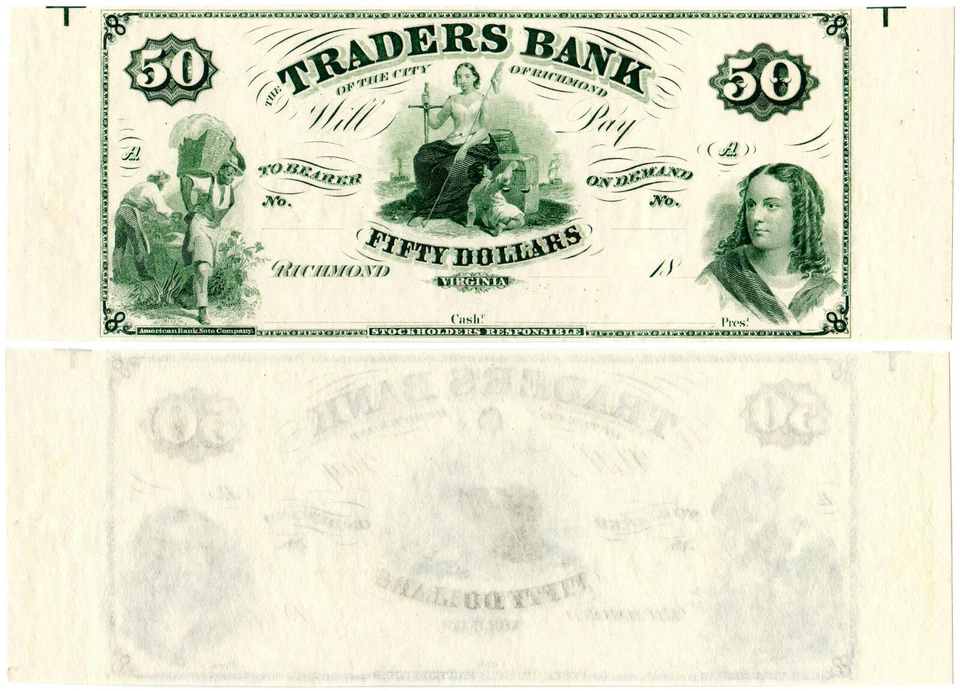 US Virginia Richmond $50 VA195G8 (1860s) Traders Bank **Uncut** UNC - Image 1 of 1