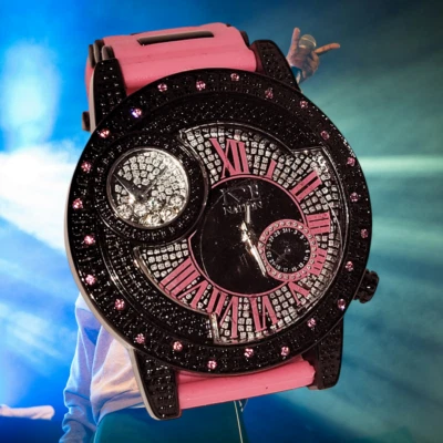 Reloj para mujer rosa y negro cara grande circonita cúbica rosa reloj hielo con piedras flotantes Foto 1 de 4