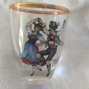 Innsbruck Germany Shot Glass Okctoberfest Folk Dancers Vtg Gold Trim Small 2" - Picture 1 of 6