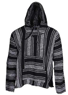 Sudadera con Capucha Baja Pullover Blanco y Negro Rayas Sudadera con Capucha Chaqueta Baja Mexicana Foto 1 de 4