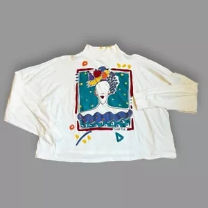 Vintage 90s Silent Fish Top Cropped Mock Neck Wearable Art Hand Painted 1 Size - Picture 1 of 6