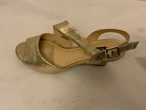 Alex Marie black patent gold wedge sandals 5.5 $70 - Picture 1 of 6