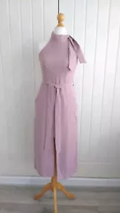 Ladies Pale Pink Size 8 River Island Halter Neck Mid Length Occasion Dress Pocke - Picture 1 of 9