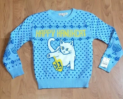 Suéter Mad Engine Happy Hanukcat Niños Mediano Juvenil Talla Azul Claro Foto 1 de 3