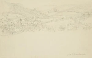 J. PEIPERS (1805-1878), Blick in ein Tal mit kleiner Gemeinde, Bleistift - Picture 1 of 7