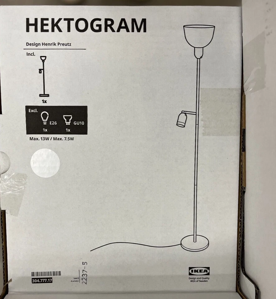 Brand New IKEA HEKTOGRAM Floor Uplighter/Reading Lamp Silver 304.777.17 - Image 1 of 1
