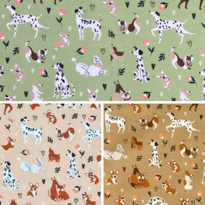 Polycotton Fabric Dogs Daisies Daisy Dog Doggy Puppy Animals Floral - Picture 1 of 10