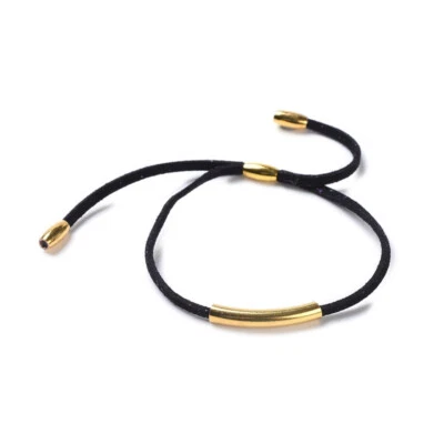 Pulseras de cordón ajustables cuentas de arroz 304 tubo de acero inoxidable dorado negro P532 Foto 1 de 4