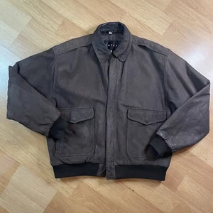Vintage CONTEXT Mens Extra Large Brown Leather Aviator Bomber Jacket Full Zip - Picture 1 of 12