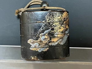 Estuche de madera japonés antiguo Netsuke Ojime Edo Era INRO Shoki God 2,3 pulgadas - Imagen 1 de 14