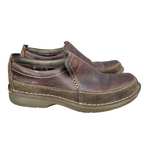 Mocassini Clarks uomo 9 M Seeley Step pelle marrone slip on casual comodi 02131